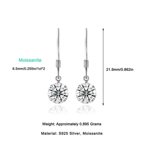 Orecchini a Goccia in Argento Sterling S925 con Moissanite e Perno in Argento 925 Gioielli Tondi con Moissanite Taglio Brillante Donna Elegante