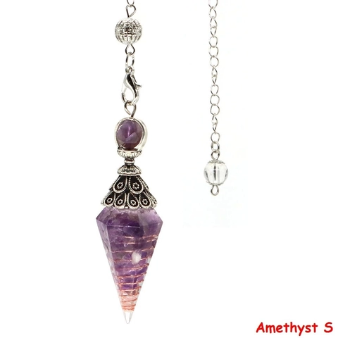 Natural Crushed Stone Resin Pendulum Necklace Hexagonal Cone Wire Wrapped Healing Reiki Dowsing Meditation Vintage Jewelry