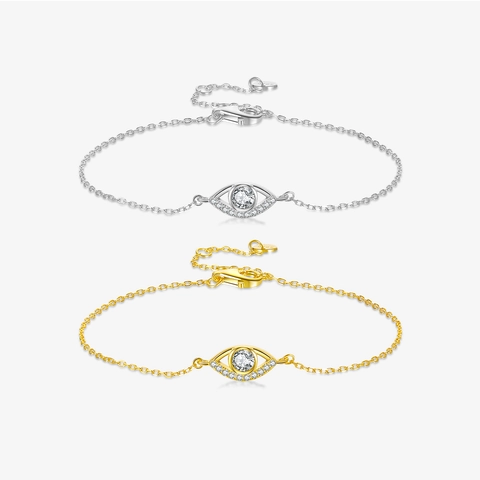 Bracciale in Argento Sterling S925 Occhio del Diavolo per Donna Elegante Strass Intarsiato Catena a Maglia Regolabile Gioielli Regalo