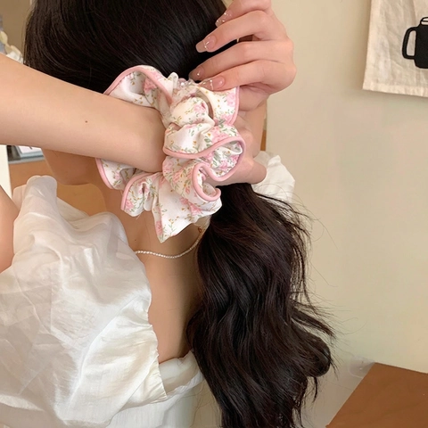 Coleteros De Tela Floral Elásticos Para El Cabello De Gran Tamaño Alta Elasticidad Estilo Coreano Dulce Estampado Pastoral