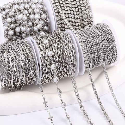 DIY Schmuckherstellung Ketten Edelstahl Material Für Halskette Armband Mit Strass Und Künstliche Perle Herz Kreuz Stile