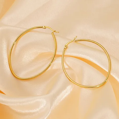 Orecchini A Cerchio Ovali Placcati Oro 18K Acciaio Inossidabile Geometrico Minimalista Grande Gioielli Per Donna