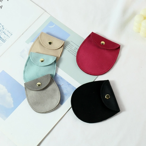 Velvet Jewelry Pouch With Snap Button Flip Cover Microfiber Jewelry Storage Bag Gift Wrapping For Necklaces Bracelets
