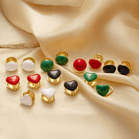 Heart Round Enamel Hoop Earrings 18K Gold Plated Stainless Steel Colorful Versatile Daily Chic Fashion Jewelry For Women