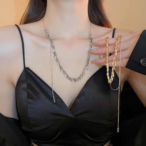 Collar De Borla De Hoja De Espiga De Trigo Aleación Gota Metálica Cadena Ajustable Joyería Elegante Minimalista Para Mujeres