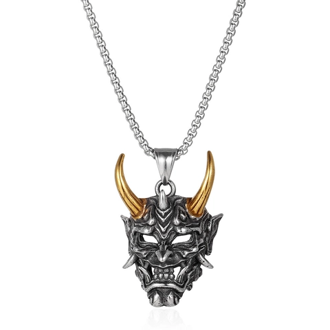 Collana Ciondolo Maschera Hannya Catena Acciaio Inossidabile Lega Rame Oni Fantasma Gioiello Punk Gothic Per Uomo Regalo Halloween