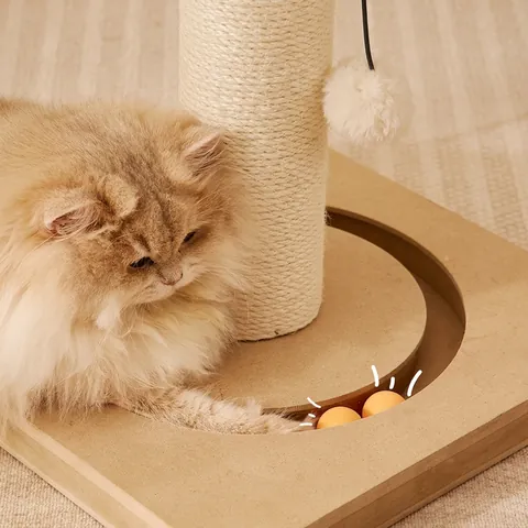 Arbre À Chat En Sisal Poteau À Gratter Avec Jouet Balle Suspendue Plume Plateforme En Peluche Base En Bois Durable Pour Chats