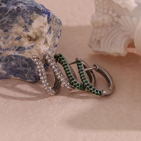 Mode Edelstahl Spirale Strass Ohrstecker Für Damen Minimalistisch Eingelegte Strass Geometrische Creolen Schmuck