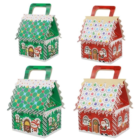 Weihnachts Süßigkeiten Geschenkschachteln Kraftpapier Lebkuchenhaus Form Tragbare Kekse Verpackung Feiertagsfeier