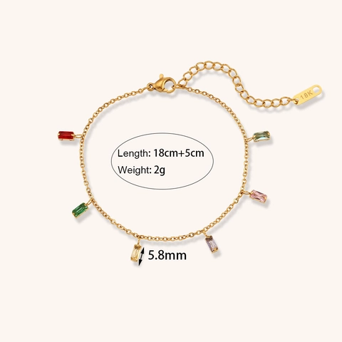 Collar Y Pulsera Con Colgante De Circón De Colores Cuadrados Geométricos De Acero Inoxidable Chapado En Oro Joyería Minimalista Para Mujer