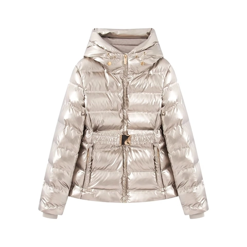 Metallic Puffer Jacket Women Silver Hooded Short Cotton Padded Coat Waterproof Windproof Slim Fit Winter Outwear