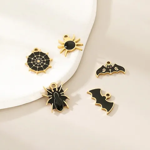 Halloween Charms Stainless Steel Enamel Spider Bat Spiderweb Pendants For DIY Jewelry Making Accessories Festive Style