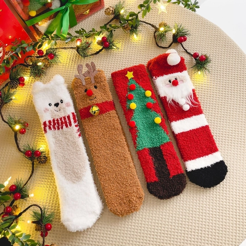 Calze di Natale in Pile di Corallo Calde Calze da Pavimento Ispessite per Donna Unisex Simpatiche Calze di Peluche Invernali