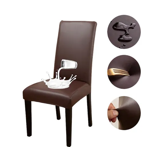 Waterproof PU Leather Chair Covers High Elasticity Universal Seat Protector For Dining Room Hotel Solid Color Anti-Scratch