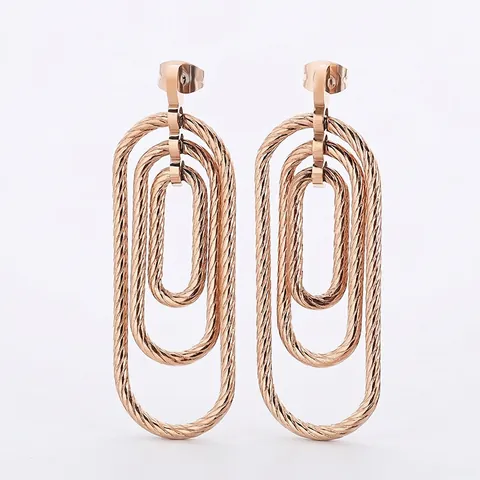 Geometric Multi Layered Oval Drop Stud Earrings Stainless Steel Twisted Cable Texture Spiral Modern Fashion For Women