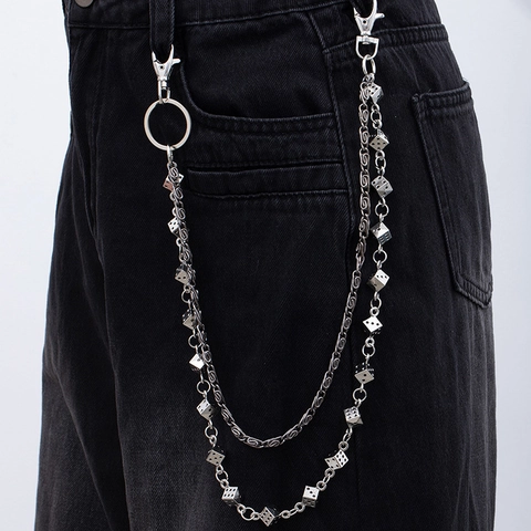 Catena Da Pantalone Punk Dadi Teschio Metallo Lega Pelle Catena In Vita Hip Hop Gothic Streetwear Argento Antico