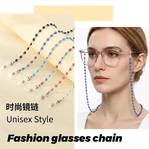 Chaîne De Lunettes Mauvais Oeil Mode Perles En Résine Cuivre Cordon De Lunettes Antidérapant Pour Femmes Accessoire