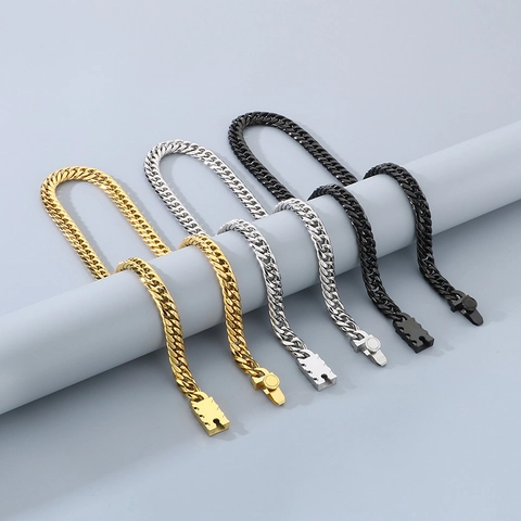 Collana E Bracciale A Catena Cubana Acciaio Inossidabile Lucidato Gioielli Hip Hop Da Uomo Con Chiusura Quadrata