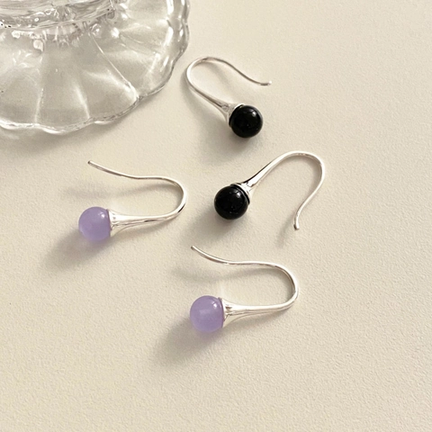 Orecchini A Gancio Con Perline Tonde Minimaliste Con Perno In Argento Sterling 925 Ametista Onice Nero Gioielli Donna