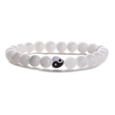 Yin Yang Tai Chi Gekoppelde Kralen Armband Natuursteen Lavasteen Wit Turkoois Emaille Charm Armband Voor Stellen Sieraden