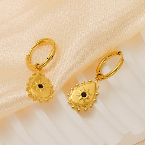 Orecchini Pendenti In Acciaio Inossidabile Placcato Oro 18K Per Donna Sole Geometrico Goccia Disco Strass Intarsiato