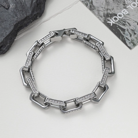 Iced Out Rhinestone Σύνδεσμος Βραχιόλι Κολιέ Τιτάνιο Ατσάλι Μπαμπού Αλυσίδα Hip Hop Μόδα Κοσμήματα Unisex