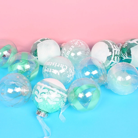 Weihnachtsball Ornamente Transparente PET Kunststoff Hängende Kugeln Federband Füllungen Feiertag Party Dekoration