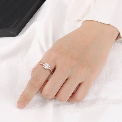 Square Cushion Cut Cubic Zirconia Ring 925 Sterling Silver Halo Sparkly Elegant Fashion Jewelry For Women