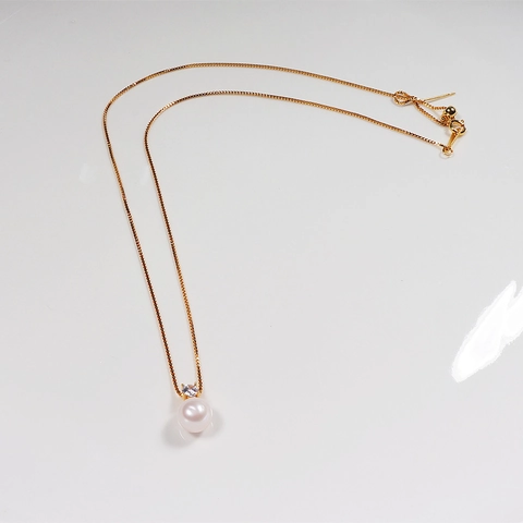 Freshwater Pearl Pendant Necklace Gold Filled Copper Chain With Zircon Minimalist Elegant Princess Jewelry Gift For Women