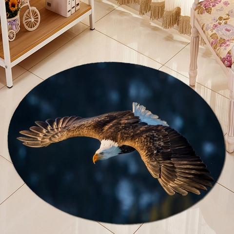 Round Area Rug Flannel Polyester Absorbent Non-Slip Floor Mat For Living Room Bedroom Bathroom Eagle Dolphin Pattern