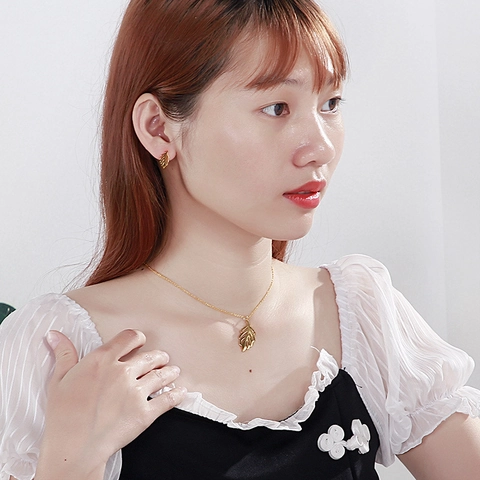 Minimalistische Halskette Mit Hohlblatt Anhänger Und Ohrstecker Edelstahl Schmuck Elegantes Mode Accessoire Für Damen