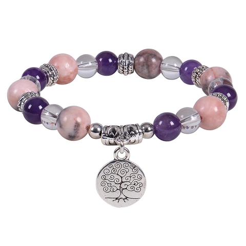 Bracciale Di Perline In Pietra Naturale Con Pendente Albero Della Vita Gioielli Yoga Cristallo Curativo