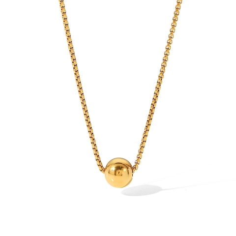 Stainless Steel Round Ball Pendant Necklace For Women Gold Plated Adjustable Box Chain Minimalist Elegant Jewelry