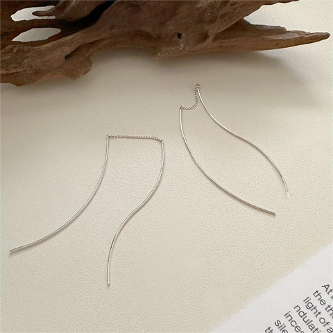 Orecchini In Argento Sterling 925 Con Linea Lunga A Onda Minimalista Elegante Gioiello Versatile Regalo Per Donna