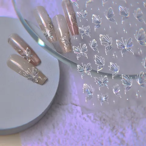 Adesivi Per Unghie Farfalla Rilievo 3D Texture Gel Decalcomanie Laser Olografiche Decorazione Manicure Fai Da Te
