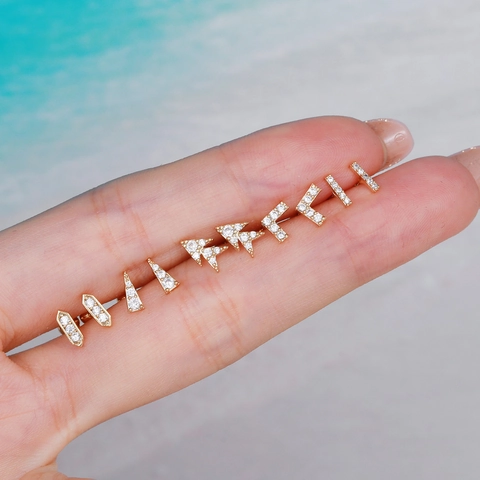 Geometric Cartilage Stud Earrings Brass Zirconia Inlay With Stainless Steel Earring Post Ball Screw Back Piercing Jewelry
