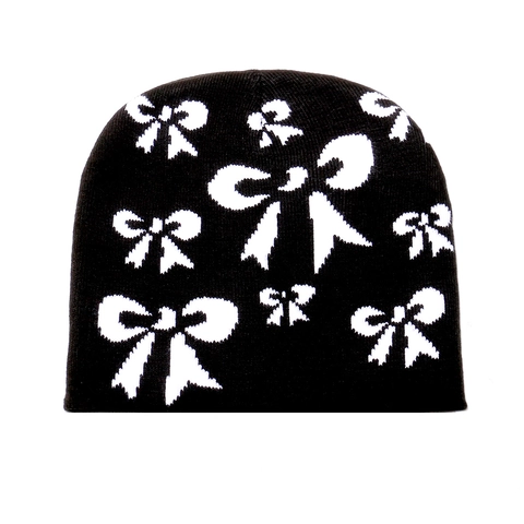 Gebreide Muts Beanie Met Jacquard Strikpatroon Warm Winddicht Zoete Stijl Voor Dames