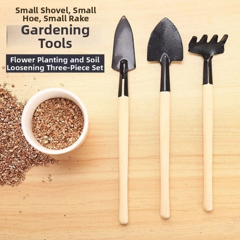 Mini Garden Tool Set 3 Piece Gardening Hand Tools With Wooden Handle Metal Head For Succulent Potted Plants
