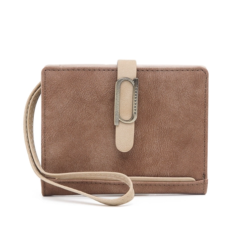 Damen Geldbörse Kurz Mattes PU Leder Zweifach Gefaltet Mit Handschlaufe Retro Stil Große Kapazität Kartenhalter