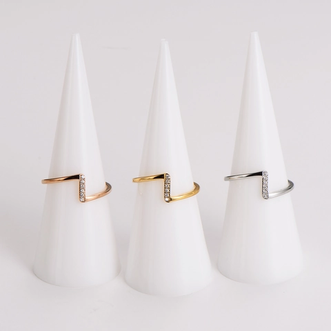 Adjustable Open Ring 304 Stainless Steel Geometric Wave Shape Mini Zircon Inlay Minimalist Fashion Jewelry For Women