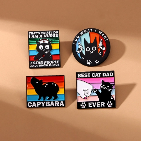 Funny Cartoon Black Cat Capybara Enamel Pin Brooches Alloy Metal Badge Gothic Dark Style Clothes Bag Decor Accessories