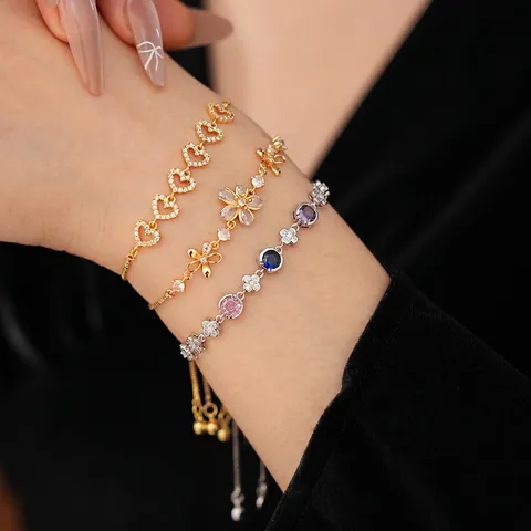 Copper Zircon Flower Heart Clover Pendant Bracelet Adjustable Slider Chain Dainty Jewelry For Women Wedding Birthday