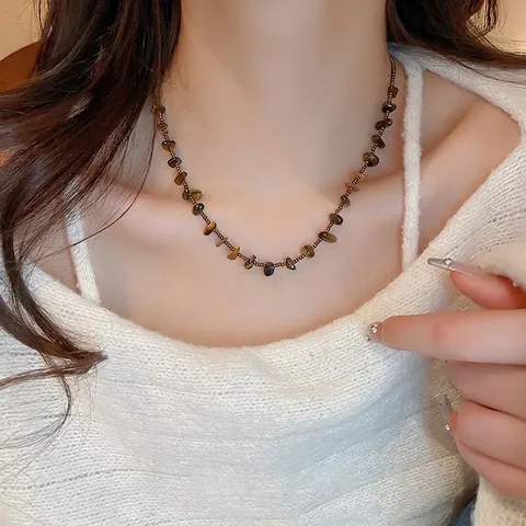 Collana Vintage Con Pietre Di Occhio Di Tigre Sintetiche Irregolari Per Donna Gioielli Stile Boho