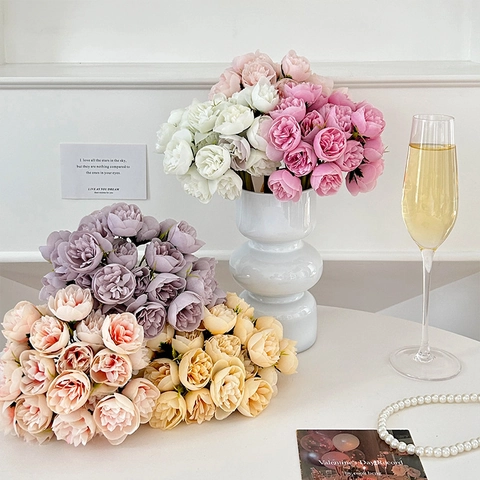 Bouquet De Pivoines Artificielles En Satin Roses Fausses Fleurs Mariage Bouquet De Mariée Décoration De Table Maison