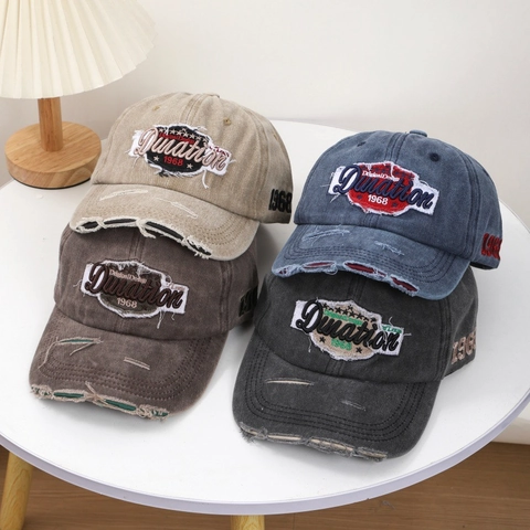 Casquette De Baseball En Coton Lavé Déchirée Style Rue Américain Vintage Broderie Lettres Chapeau Pare-Soleil Unisexe