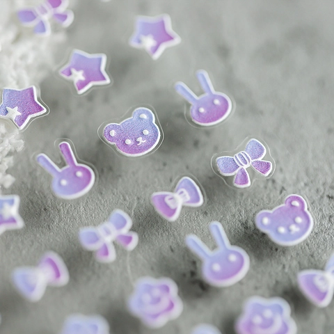 Embossed Nail Stickers Cartoon Bear Rabbit Patterns Self Adhesive Gradient Colorful DIY Manicure Decoration For Women
