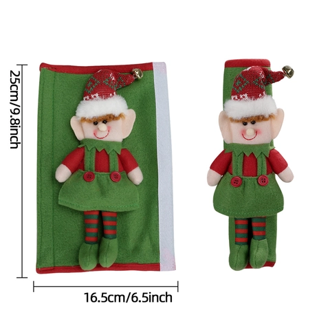 Housses De Poignée De Réfrigérateur De Noël Poupée Elfe Protecteur D'appareil Polyester Tricoté Décor De Cuisine