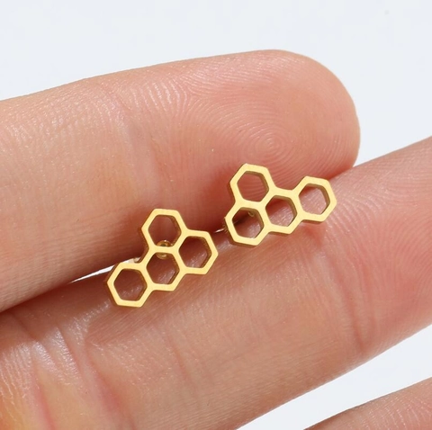 Stainless Steel Honeycomb Stud Earrings Geometric Hexagon Hollow Out Minimalist Fashion Daily Jewelry For Women Girls