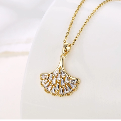 Collana Con Pendente A Foglia Di Ginkgo Catena In Acciaio Inossidabile Rame Zircone Gioielli A Forma Di Ventaglio Per Donna Placcato Oro