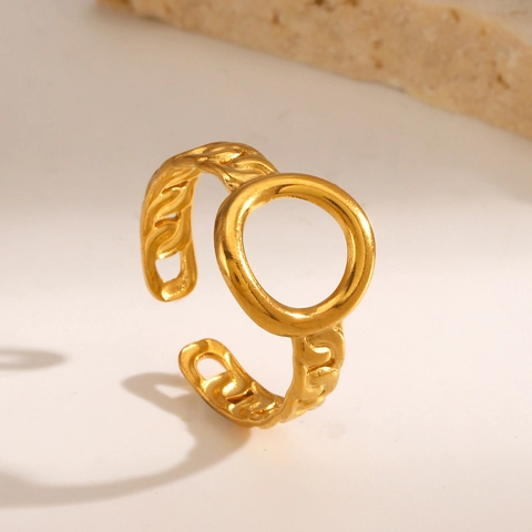 Stainless Steel Geometric Hollow Oval Open Ring For Women Fashion Gold Silver Chain Texture Adjustable Finger Ring Jewelry